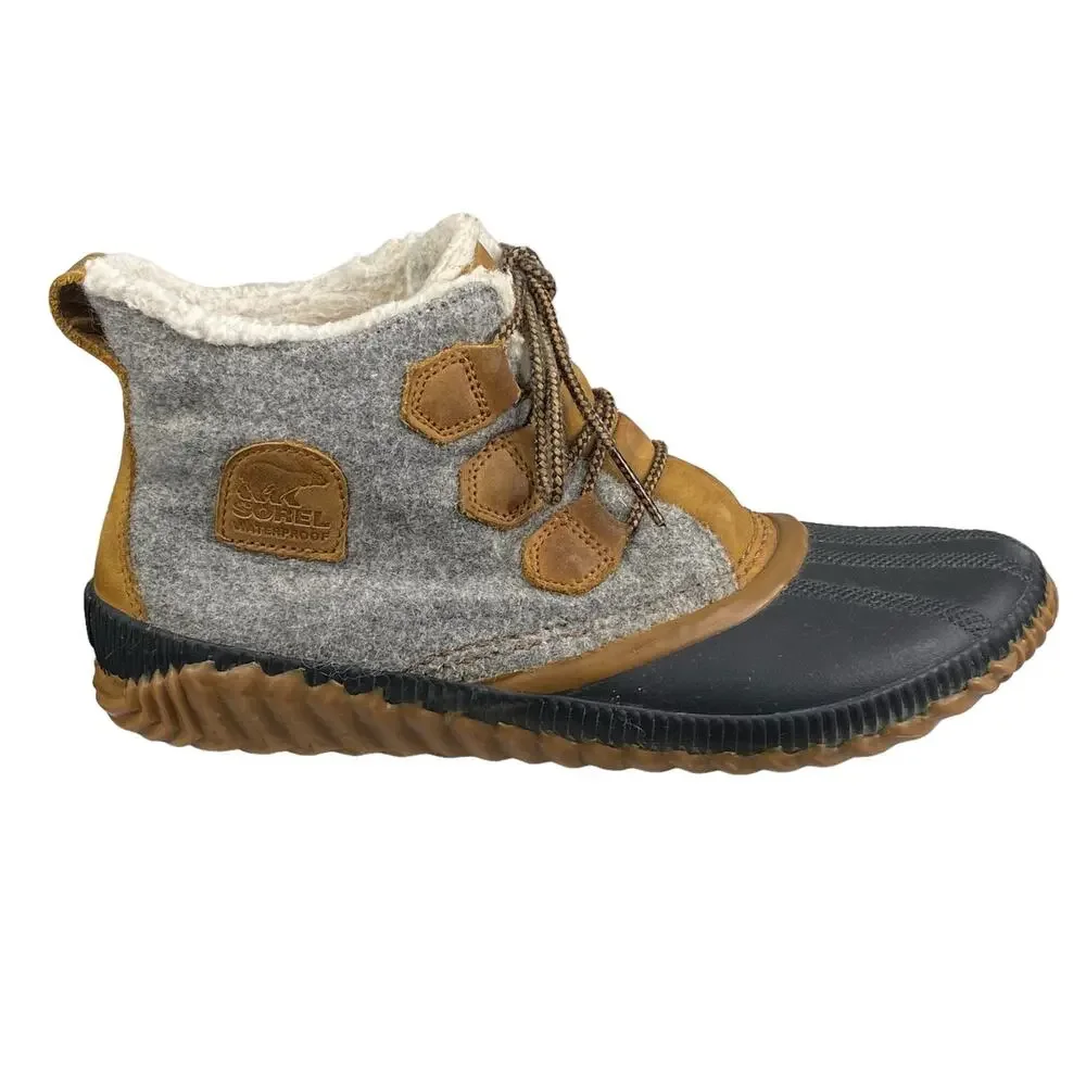 Sorel Women's Out N About Grey Leather Rain Duck Boot Size US 10 - Picture 1 of 11